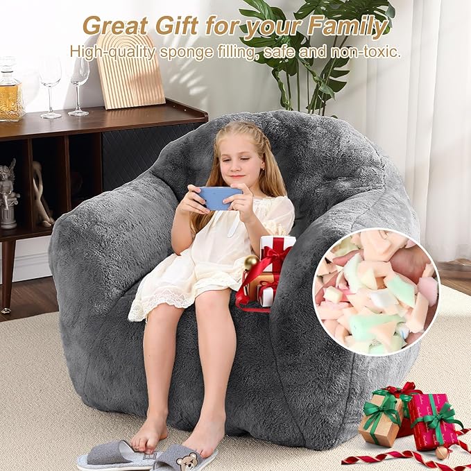 51" Big Bean Bag Chair BeanBag Chairs with Armrests for Adults Kids, Oversized Comfy Chair with Filler Included, Soft Cozy Beanbag Couch Floor Sofa Chair for Living Room Bedroom,Dorm,Dark Grey