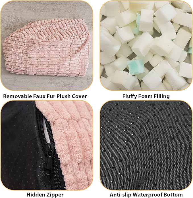 Homlazeezy Round Stuffed Pouf Ottoman for Foot Rest, Storage Ottoman Pouf Foot Stool Cushion, Faux Fur Poufs with Foam Chunk Filling, 26 X 18 Inch Floor Chair for Living Room Bedroom Home Decor, Pink