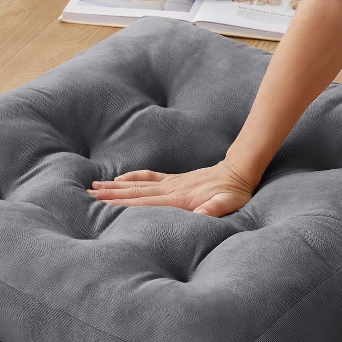 SM-XLHN Meditation Floor Pillow Set of 2, Square Large Pillows Seating for Adults, Meditation Cushion Pillow,Tufted Corduroy Cushion for Tatami Living Room or Yoga, Dark Gray, 22x22 Inch
