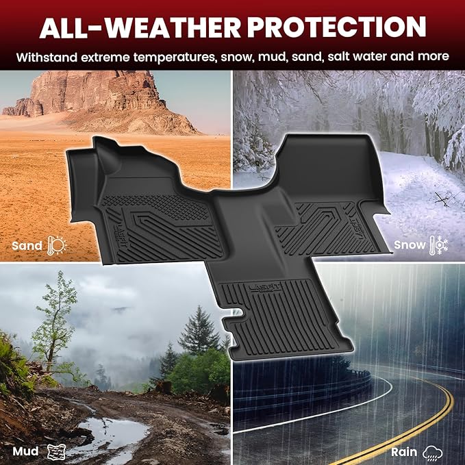 LASFIT Floor Mats for Mercedes Benz Sprinter 1500/2500/3500 2025 2024 2023 2019-2022 (Fit Cargo Van & Cab Chassis), All Weatehr TPE Floor Liners Custom Fit Sprinter 1st Row with Center Aisle Liner