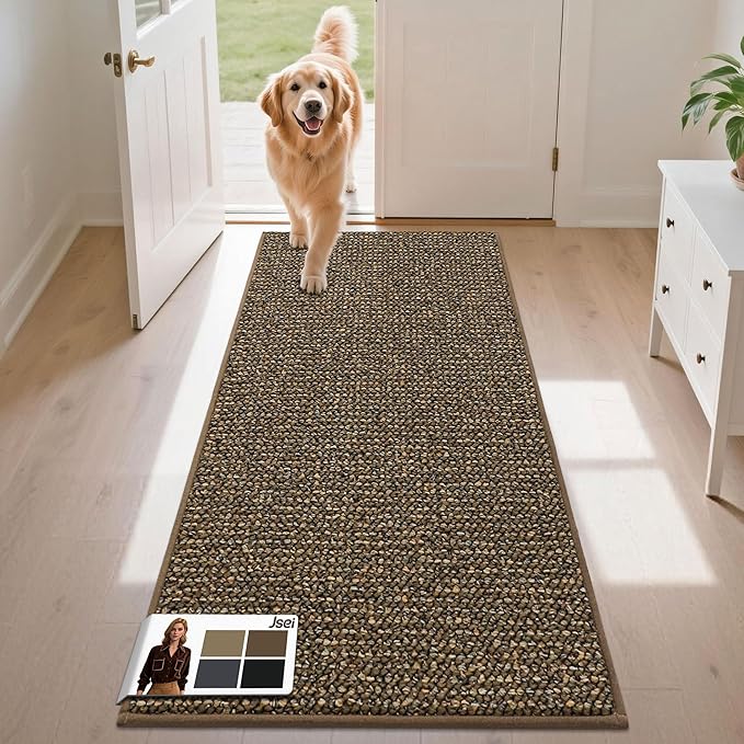 JSEI Dirt Trapper Door Mat 24"x60" Non-Slip Washable Entrance Mat, Dog Doormats, Absorbent & Fade-Resistant Floor Mats, Low Profile Welcome Mats for Entryway, Front Door, and Inside Entrance, Brwon