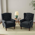 DREAMSIDEA Accent Chair, Upholstered Armchair with Button Tufted High Back & Solid Wood Legs, Comfy Wingback Reading Single Sofa Chair for Small Spaces, Living Room, Bedroom (Blue, Set of 2)