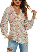 Romanstii Women's Casual V-Neck T-Shirts Loose Puff Long Sleeve Tops Tunic Blouses