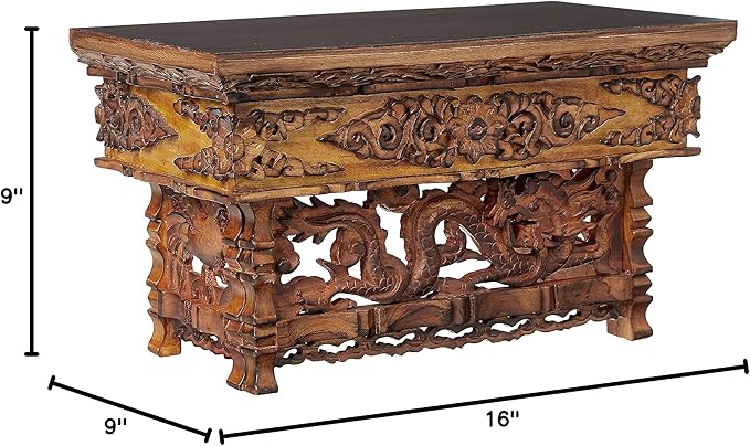Tribe Azure Fair Trade Small Altar Table, Meditation Table Altar, Small Puja Table, Meditation Altar Wood Wiccan Buddhist, Tea Japanese, Low Side Dragon (Small)