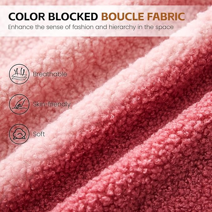 Boucle Vanity Chair with Storage, Swivel Vanity Stool with Safety Hinge, Upholstered Makeup Chair with Wheels, Square Ottoman Stool for Living Room, Dressing, Bedroom, Pink