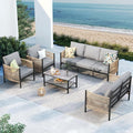 Aluminum Outdoor Patio Furniture Set with Dual-Layer Coffee Table, 5 Piece Modern Patio Conversation Sets with PE Rope, Outdoor Sectional Sofa with Thick Cushions for Balcony, Deck, Gray