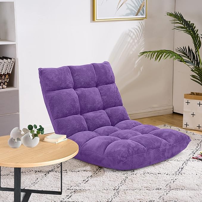 COSTWAY Adjustable Gaming Chair, Purple, 14-Position Back Support, Soft Coral Fleece, Portable, Lightweight, 22" x 24" x 22"