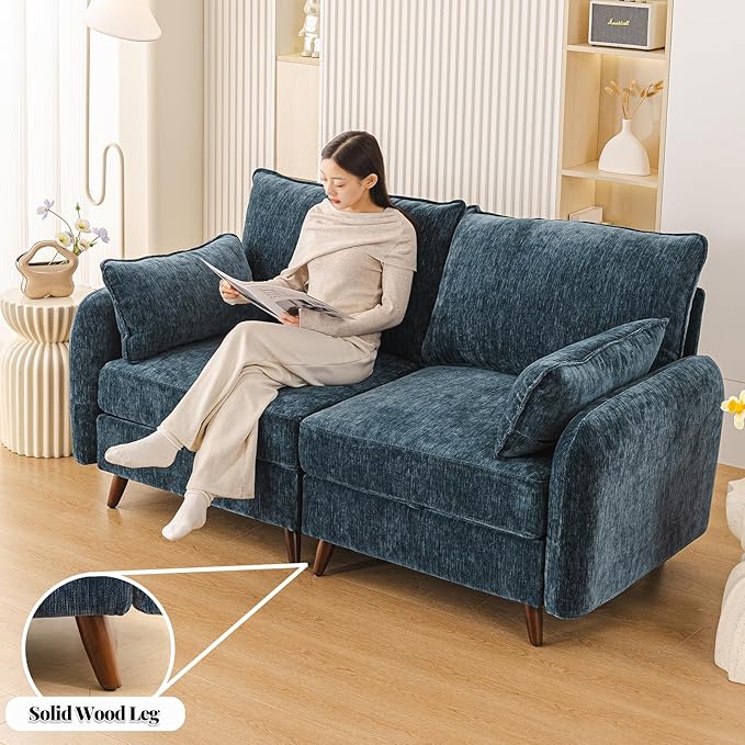 Rexulqo 73'' Loveseat Sofa with Seats Storage, Modular Sectional Couch with Movable Ottoman,Oversized Comfy Sofa with 7.8'' Cushion,24.5'' Deep Seat,Large Couches for Living Room,Bedroom,Velet,Blue