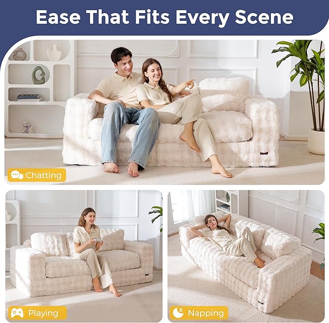 MAXYOYO 3-Seater Boneless Sofa Couch, Modern Bubbled Sofa for Living Room, Soft Bean Bag Chair High-Density Foam Couch with Pillows, No Assembly Required