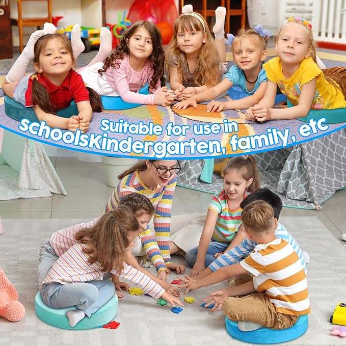 GlikCeil 8 Pcs Round Floor Pillow Cushions for Kids Classroom 15'' Soft Flexible Seating Chair Floor Seats for Reading Corner Playroom - Winter & Spring School Supplies (Ocean Breeze Series)