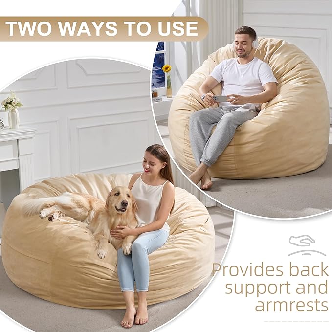 Hobestluk 5FT Bean Bag Chair Giant Bean Bag Chairs for Adults Large Bean Chairs with Removable Cover, Beanbag Chair with Filler, Adult Bean Bag Chairs for Living Room, Bedroom
