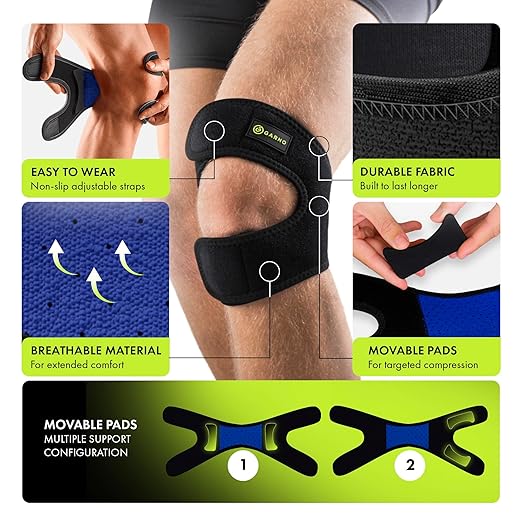 GARNO Knee Brace for Men and Women, Adjustable Neoprene Stabilizer for Meniscus Tear, Arthritis, Tendonitis, MCL, ACL, Pain Relief & Recovery, Tendon Support Strap for Running (Small/Medium Size)