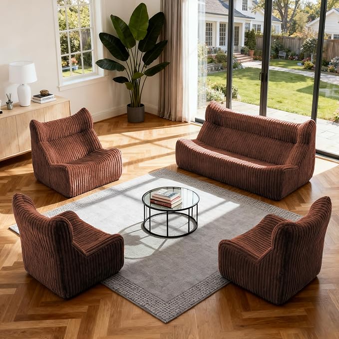 Bean Bag Chairs, Giant Bean Bag Chair for Adults, Memory Foam Lounge Chair, Comfy Lazy Floor Chair, Bean Bag Sofa for Living Room, Bedroom and Office, Single Bean Bag (Brown)