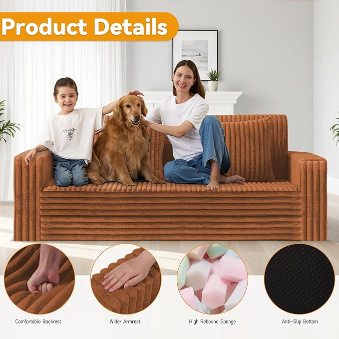 HABUTWAY Folding Sofa Bed, 2 in 1 Convertible Sleeper Chair with 2 Pillows, Portable Fold Out Chair Bed with Armrest, Comfy Floor Couch, Lazy Sofa for Living Room Bedroom Dorm Home Office, Caramel