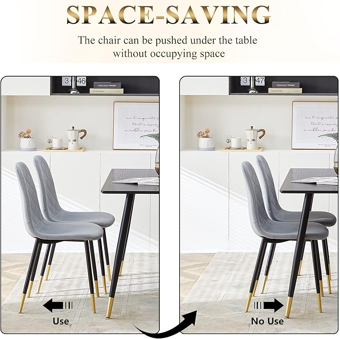 Set of 4 Dining Chair Unique Design Upholstered Velvet Kitchen Chair Ergonomic with Backrest Soft Living Room Chair Armless with Metal Legs for Home, Dining Hall,Restaurant