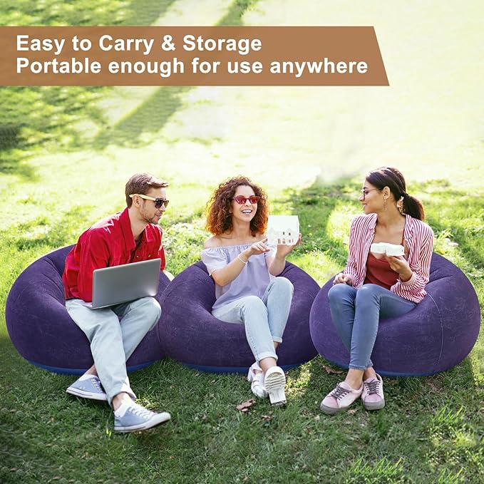 Realspring 6 Pcs Inflatable Bean Bag Chairs for Adults with Electric Air Pump, Blow up Couch Folding Portable Inflatable Couch Lazy Sofa for Outdoor Movie Nights Camping Room (Blue)