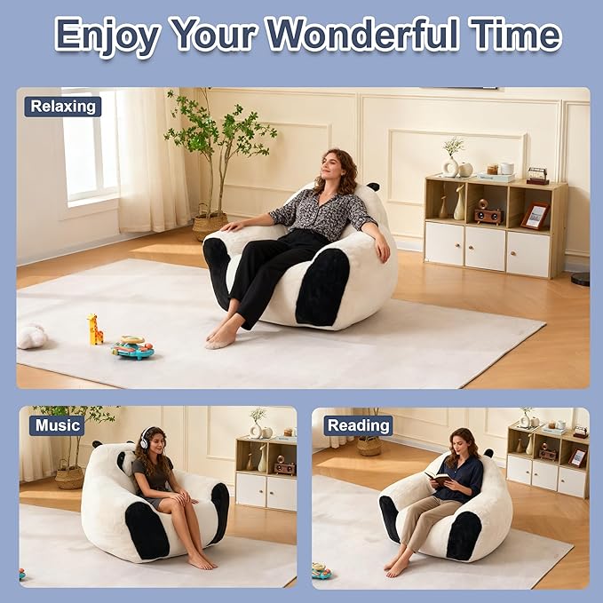 Bean Bag Chair, Giant Bean Bag Couch with Filler, Ultra Soft Faux Fur Floor Sofa for Adults and Kids, Stuffed Big Lazy Sofa for Bedroom Dorm Reading, Beige