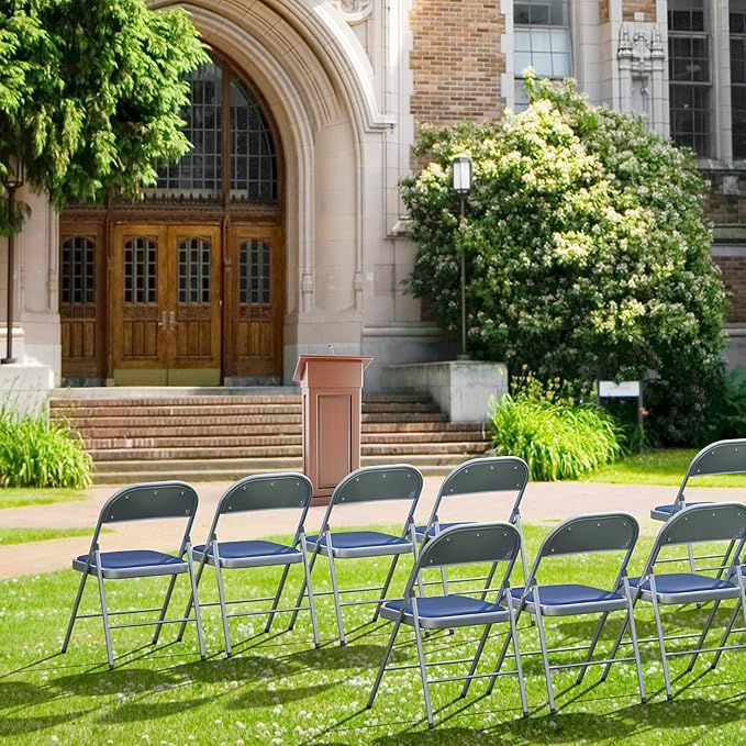 VINGLI 1 Pack Folding Chairs with Padded Seats, Metal Frame with Pu Leather Seat & Back, Capacity 350 lbs, Set of 1, Blue