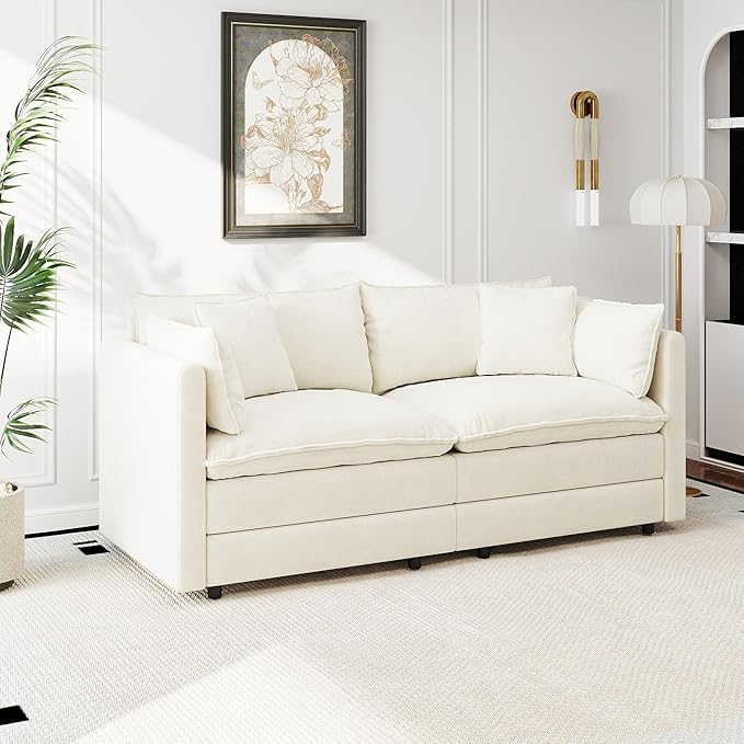 Aoowow Modular Sectional Sofa Modern Convertible Loveseat Couch,77.16 Inch Deep 2-Seater Sofas Comfy Chenille Cloud Sofas and Couches with Pillows for Living Room Apartment（Beige）