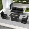 RTDTD Aluminum Outdoor Patio Furniture Set,4 Pieces 5 Seats Patio Conversation Sets with 45" Propane Fire Pit Table,Metal Patio Sectional Furniture Set with 2 Swivel Rocking Chairs,Black