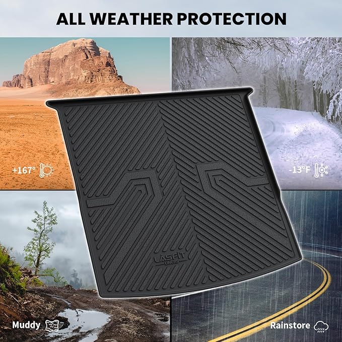 LASFIT Cargo Mat for VW Tiguan 2018-2024(Fit 5 Seats), All-Weather Protection TPE Trunk Mat Cargo Liner Custom Fit for Volkswagen Tiguan Accessories, Super Duty, Waterproof, Easy to Clean, Black