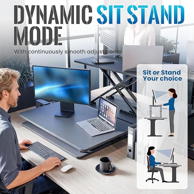 yoopin Standing Desk Converter, 25.16" × 15.75" Height Adjustable Laptop Stand for Desk, Sit Stand Monitor Stand, No Assembly Required for Home and Office Use (Black)
