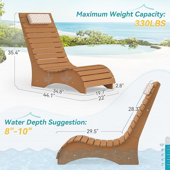 Homenjoy HDPS Pool Lounge Chairs Set of 4, Use in Pools Lounge Chairs up to 10-Inches of Water, Chaise Chairs with Headrest, Lounge Chair Outdoor, Fade-Resistant Pool Lounger for Deck