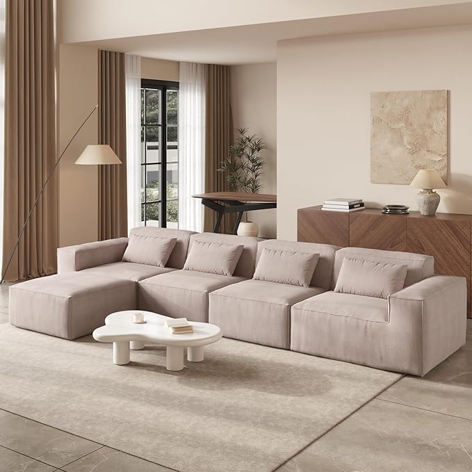 JACH L-Shaped Cloud Sectional Couch, 149" Huge Plus Modular Sofa, Modern Comfy Cloud Couches with Reversible Chaise Ottoman, Sofas Furniture for Living Room, Office, Apartment, Brown