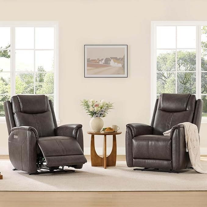 CHITA Power Recliner Chairs for Adults, Electric Leather Super Zero Gravity Recliner with USB & Type-C Charging Ports for Living Room, Bedroom & Home Theater Relaxation, Faux Leather in Chocolate