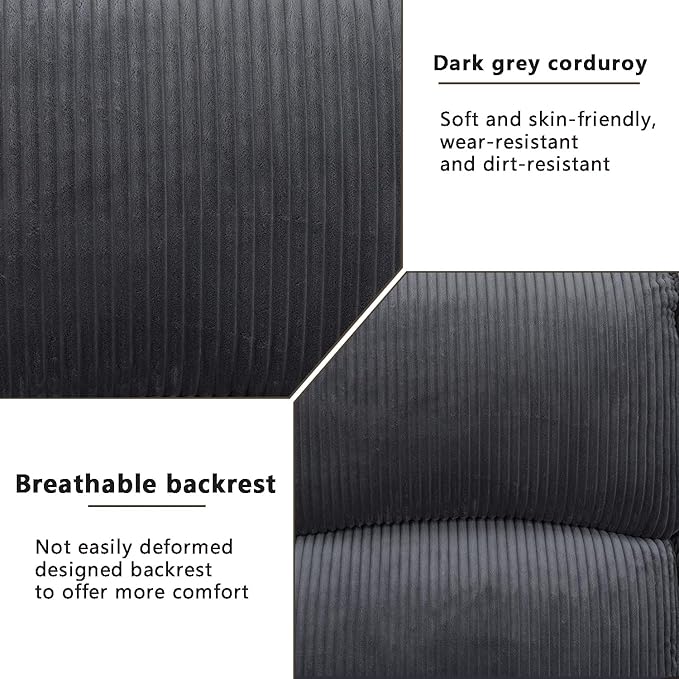 A Ainehome Living Room Furniture Set Recliner Sofa Set Loveseat Chair Furniture Sofa Set Grey Corduroy for Living Room/Rv/House/Theater Seating (A-Dark Grey Corduroy, 3 Piece Set)