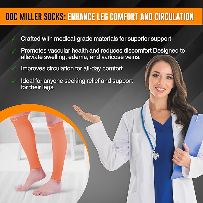 Doc Miller Compression Calf Sleeve for Men & Women – 20-30mmHg Graduated Support for Running, Shin Splints, Calf Strain – Knee High, Small to 6XL Plus Size