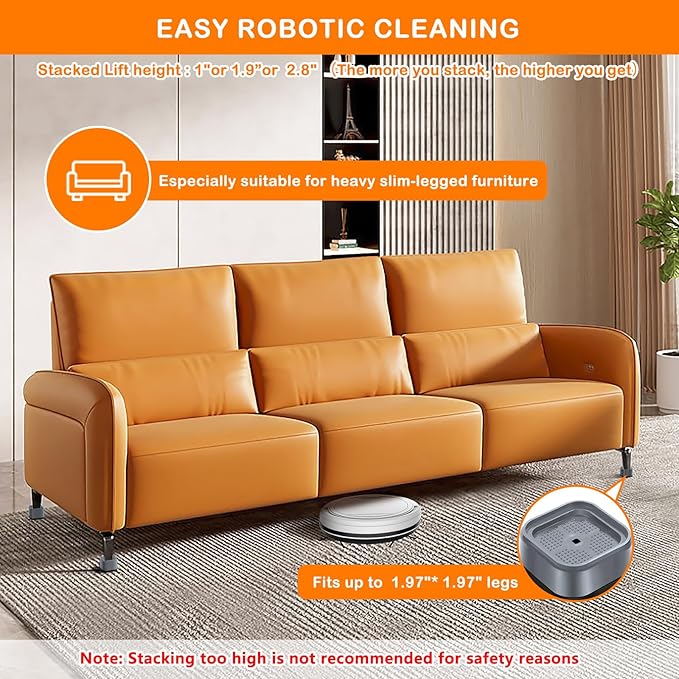 shouwuhho 4 Pack Furniture Risers Adjustable Bed Risers Heavy Duty Lifts Height 1", Square Stackable Bed Risers 1, 2 or 3 Inch for Desk Leg Table Couch Sofa Chair Bed Frame Legs Dorm, Gray