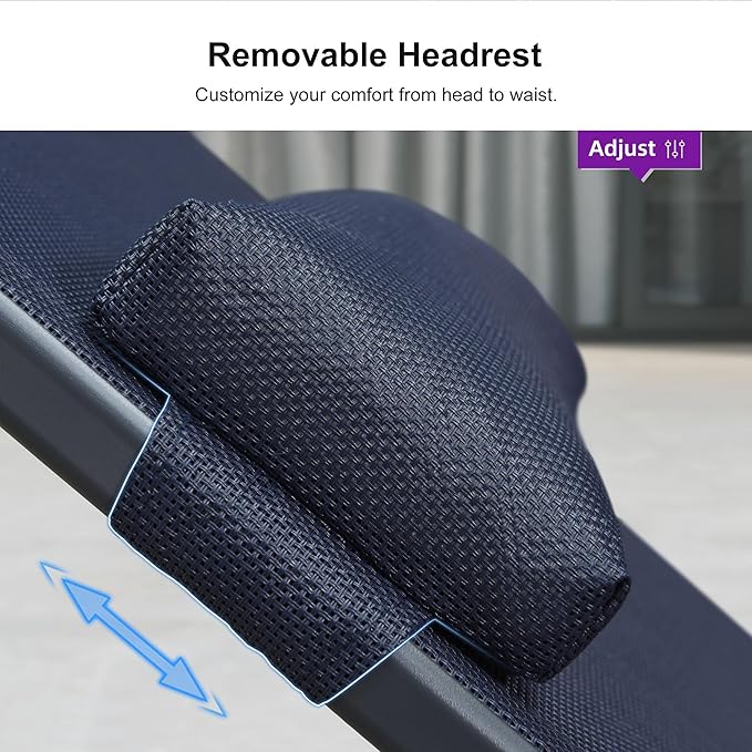 PURPLE LEAF Outdoor Lounge Chair Set Patio Chaise Pool Lounger Aluminum Frame with 2 Side Table and Wheels for Outside Sunbathing Tanning Recliner Including Pillows Navy Blue