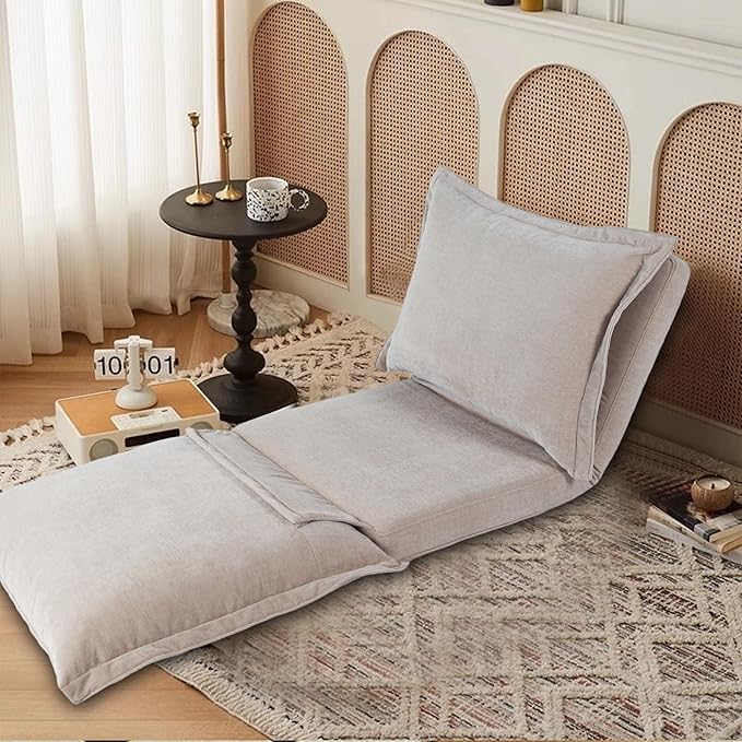CHARMMA Convertible Flip Chair: Floor SofaBed with Adjustable Backrest andPillows, Beige, 31lbs