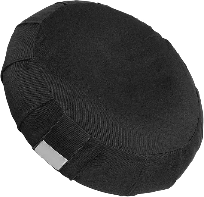 Ymiko Buckwheat Hull Meditation Pillow with Cotton Cover, Yoga Sitting Cushion for Floor Use, Kneeling Support with Carry Handle (Black)