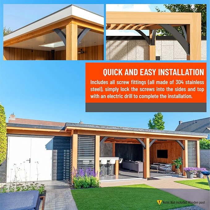 Uphode Heavy Duty Integrated Arc 4''x4''(Actual Tube Dia: 3.2''x 3.2'') 45 Degree Angle Support Pergola Brackets Q235-Steel 2Pack