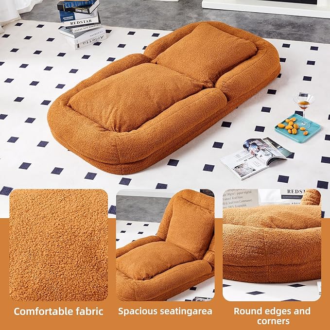 Cozy Brown Folding Sofa Chair with 5 Adjustable Positions – Perfect Plush Lounge Chair for Gaming, Meditation, and Relaxing Anytime!