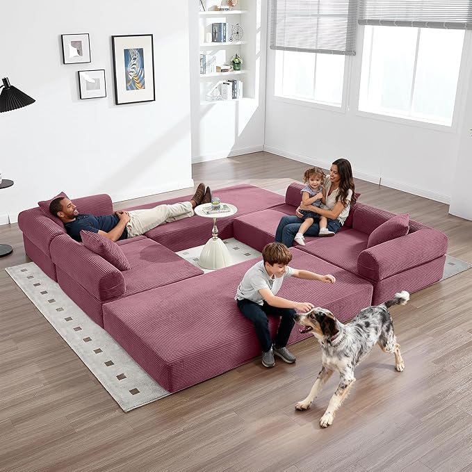L Shape Convertible Sofa Bed with Cylindrical Pillow and Storage Pocket, Convertible Sofa Couch Bed with Support Frame for Living Room Bedroom Children Room-Red