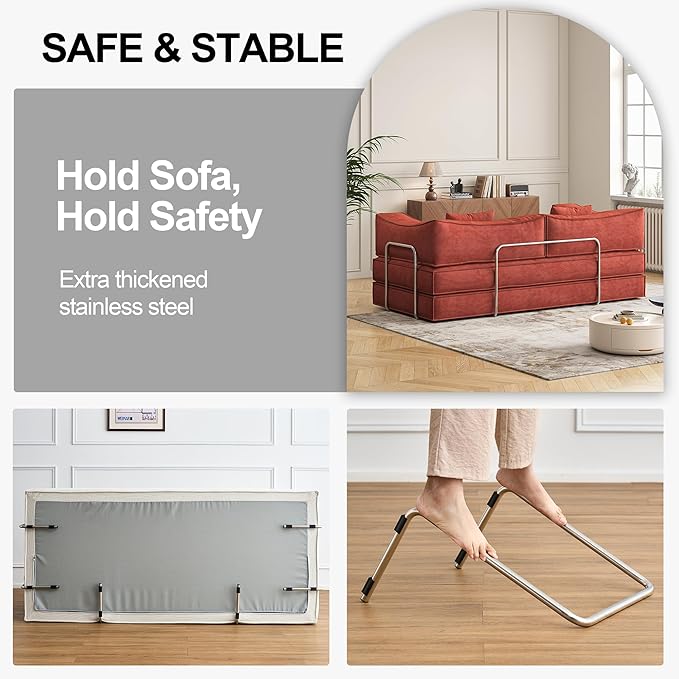 Carzzi-Life 79" Convertible Sofa Bed with Pillows, Corduroy Folding Sleeper Sofa with Fixed-Shape Frame, Boneless Couch for Living Room Bedroom, Floor Sofa Lounge No Assembly Required