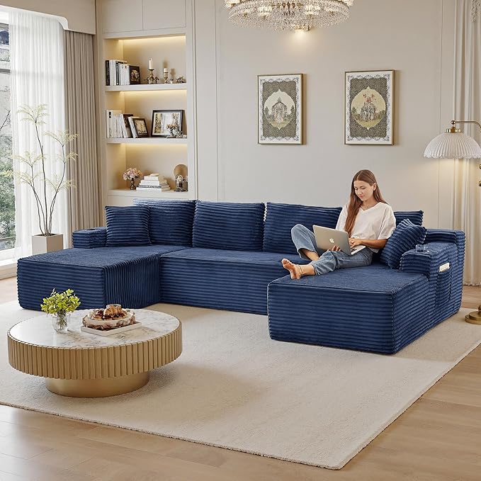133" Sectional Couches for Living Room Cloud Couch Sofa with L-Shape Upholstered Boneless Couchs Modern Modular Sectional Couch with Chaise (Bule, 133" W+U Facing Chaise)