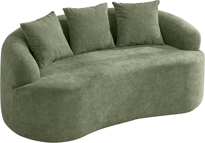 Abbrevi 65" Curved Loveseat Sofa, Deep Seat Love Seat Couches with 3 Throw Pillows, Modern 2 Seater Boneless Curved Couch, Compressed Floor Sofa for Living Room Small Spaces, No Assembly, Green