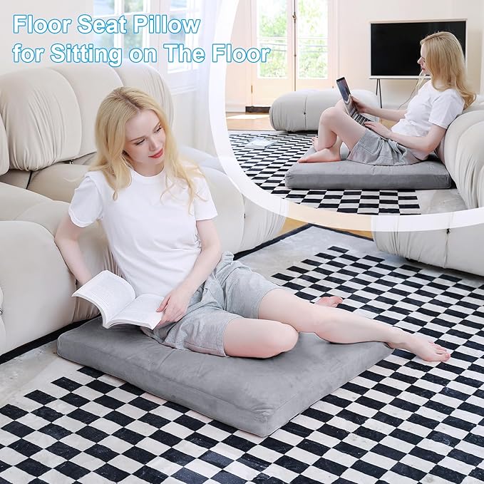 TokSay Velvet Zabuton Meditation Mat, 31 * 31 inches, Yoga Meditation Cushion Floor (Gray)