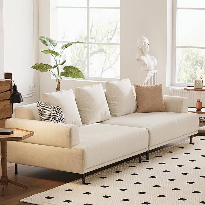 Modular Sectional Sofa for Living Room, 109.4" Wide Mid-Century Modern Fabric Couch with Cozy Seating, Suitable for Living Room, Bedroom & Daily Relaxation - Beige