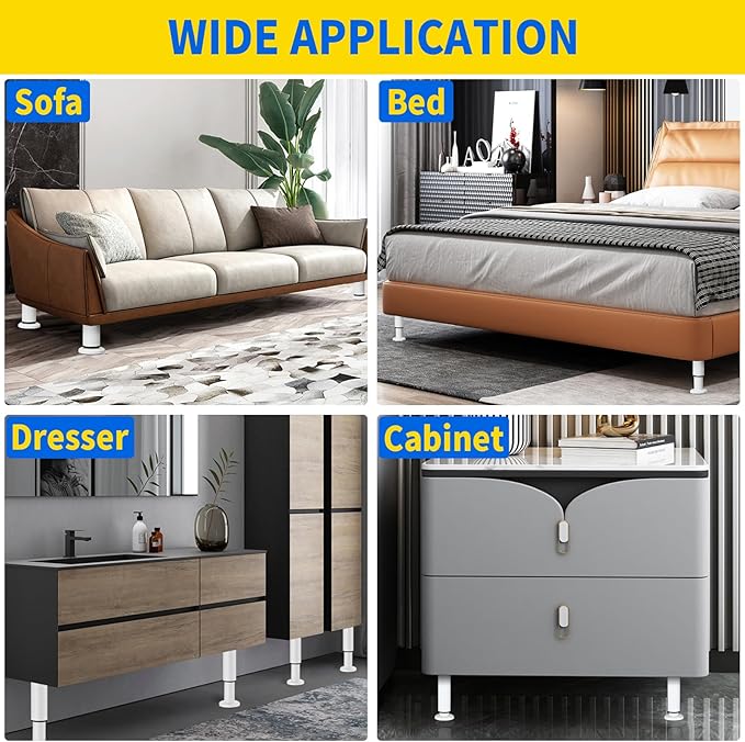 Olldag 6 PCS Adjustable Furniture Couch Cabinet Legs 4.72-7.48 Inch, Heavy Duty Adjustable Height Replacement Legs for Dresser/Sofa/Bed/Chair, Legs for Furniture Set of 6 (White)