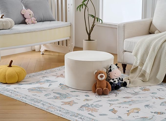 Weaverlane Large 22" Sturdy Ottoman Pouf for Living Room, Bedroom, Playroom, High Density Foam Filling Footrest, Side Table, Extra Seating Home College Dorm Décor Extra Firm (Beige)