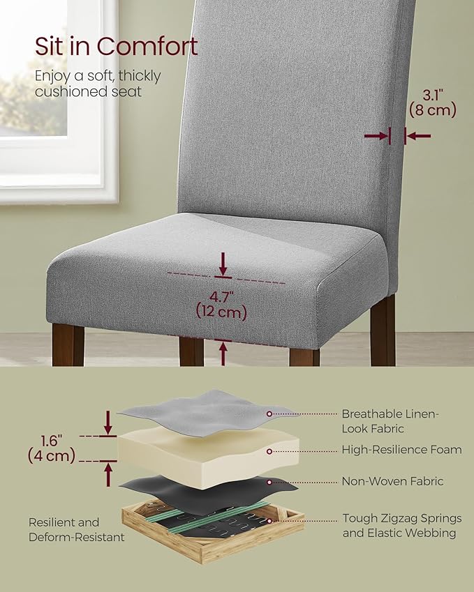 VASAGLE Dining Chairs, Parsons Chairs with Removable Fabric Cover, High Back, for Dining Room Kitchen, Set of 4, Thick Seat, 22.8 x 18.9 x 39.4 Inches, Dove Gray UKDC152G14