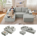 107" W Cloud Sectional Couch with Ottoman,Modern U-Shaped Cloud Couch with Deep Seat,Comfy Corduroy 3-Seater Sofa,Memory Foam Sofa for Living Room,No Assembly (Grey,Left-Facing Chaise)
