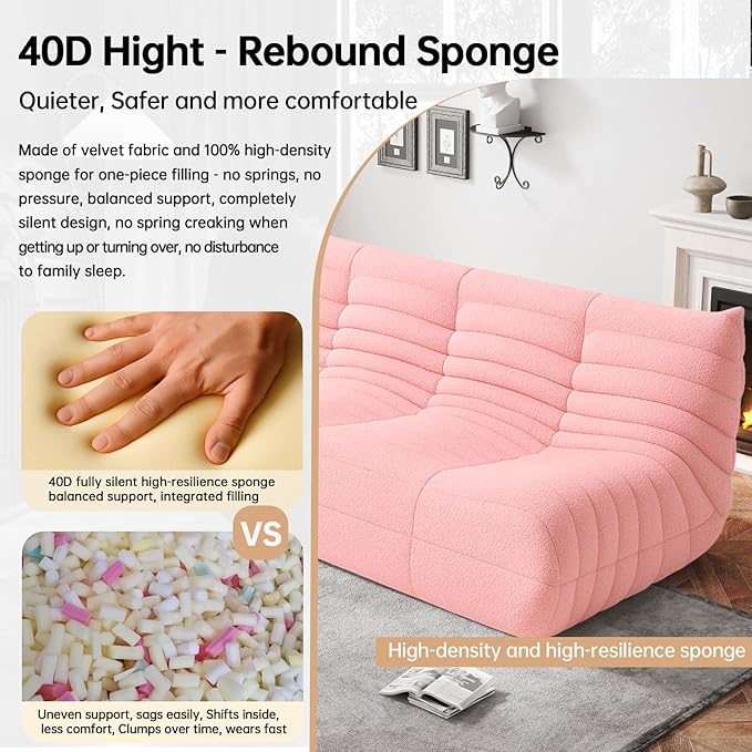 Bean Bag Chairs for Adults, BeanBag Reading Chair Memory Foam Couch 3-Seater, Floor Chair Soft Teddy Material, Comfy Reading Nook Chairs for Bedroom Living Room Office (Pink)