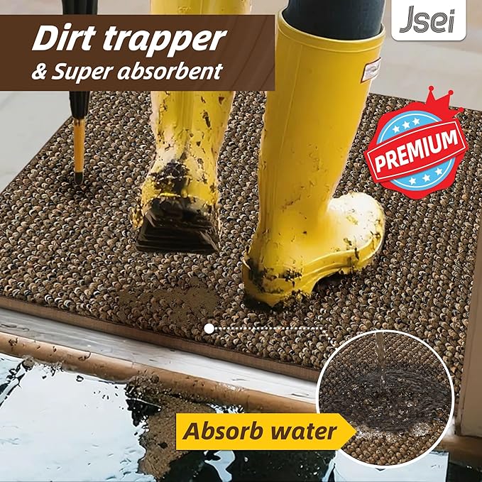 JSEI Dirt Trapper Door Mat 24"x36" Non-Slip Washable Entrance Mat, Dog Doormats, Absorbent & Fade-Resistant Floor Mats, Low Profile Welcome Mats for Entryway, Front Door, and Inside Entrance, Brwon