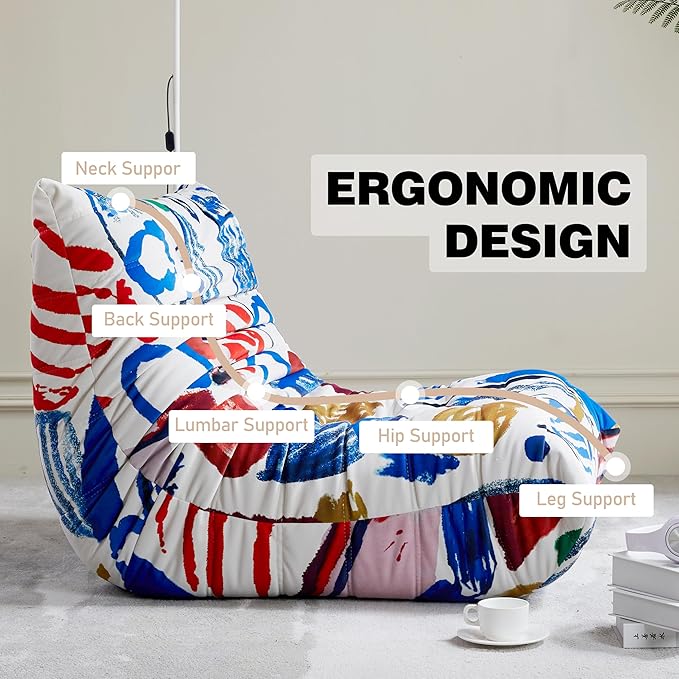 Bean Bag Chair, Fireside Chair, Large Bean Bag Chair for Adults, Bean Bag Chairs for Teens with High-Resilience Foam, Non-Slip Base Floor Lounge Sofa,Living Room (Graffiti Color, Single)